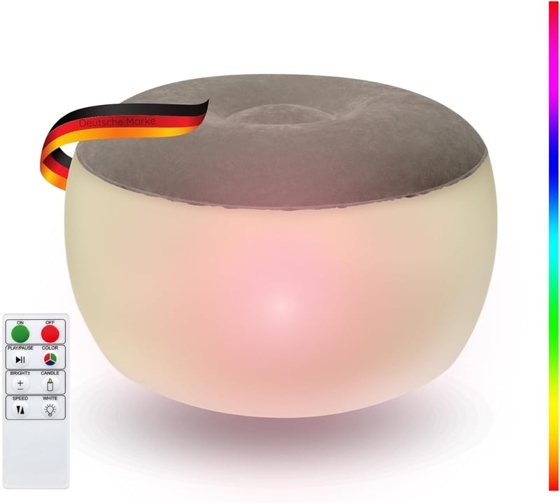 SCHWAIGER LED Világítású Felfújható Puff Lábtartó 55cm RGB Színes Fény Távirányítóval IP44 Kültéri Kerti Terasz Parti Ülőke 120kg