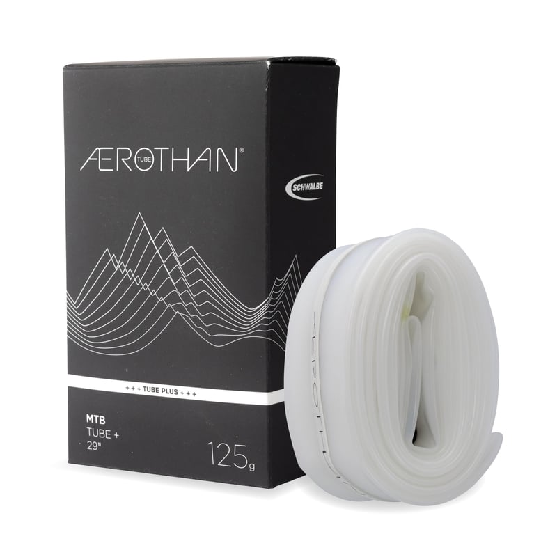 Duša Schwalbe Aerothan Plus TPU – 29-palcová cyklistická duša, ventil AV 19AE+, 40 mm, sivá, ľahká a odolná, vyrobená v Nemecku