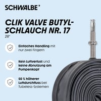 Duša na bicykel Schwalbe s ventilom Clik – Butylová duša s univerzálnym ventilom pre bicykle, gravel bicykle a elektrobicykle 2