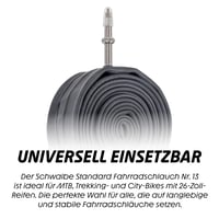 Cameră de aer pentru bicicletă MTB Schwalbe Nr. 13, 26 inchi (ETRTO 40/62-559) – Valvă SV/AV/DV – Cameră de aer etanșă pentru bicicletă de munte 5