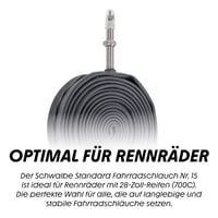 Cameră de bicicletă Schwalbe Nr. 15 pentru biciclete de cursă pe 28 inchi (ETRTO 18/28-622/630) cu valvă SV de 40 mm, rezistentă și etanșă 5