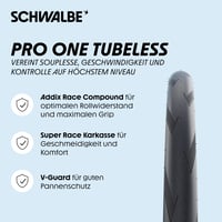 Cestný plášť Schwalbe Pro One TLE – Tubeless Easy, ochrana proti defektu V-Guard, konštrukcia Super Race, zmes Addix Race, čierny, 20-palcový 2