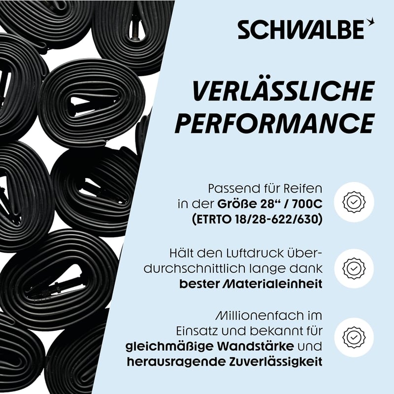 Schwalbe SV15 Presta 700C Belső Gumi 28 Colos Kerékpárhoz