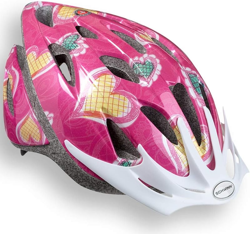 Schwinn Thrasher Könnyű Gyerek Bukósisak Kerékpárhoz, Görkorcsolyához és Rollerhez - Rózsaszín Szíves, Állítható, 5-8 Éveseknek, 47-53 cm