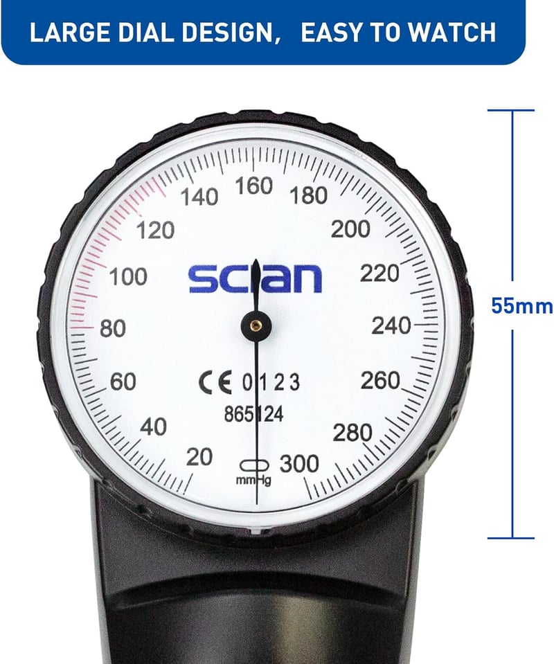 Scian Aneroid Vérnyomásmérő - Manuális Felkaros Készülék D-Gyűrűs Univerzális Mandzsettával 22-42 cm, Hordtáskával, Nagyméretű Skálával, Fek