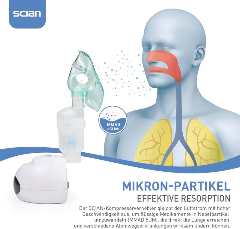 SCIAN NB-218 Csendes Nebulizátor Inhalátor Felnőtteknek és Gyerekeknek, Hordozható Porlasztó Szájmaszkkal és Kiegészítőkkel