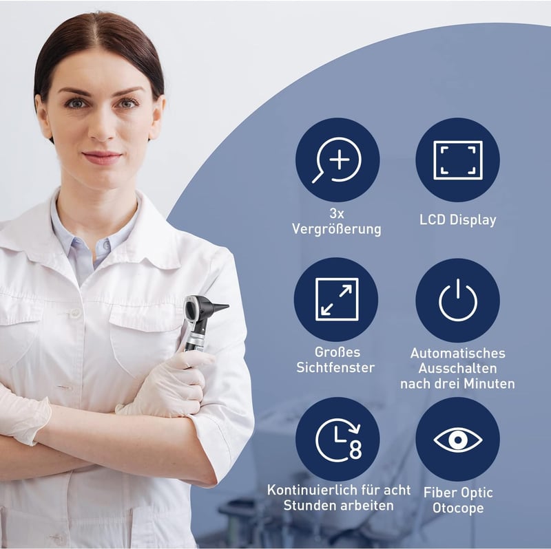 SCIAN Professzionális Otoszkóp Fénnyel, Orvosi Fülvizsgáló Eszköz 3x Nagyítással, Optikai Világítás, 4 Tölcsér, Gyerek Felnőtt Háziállat
