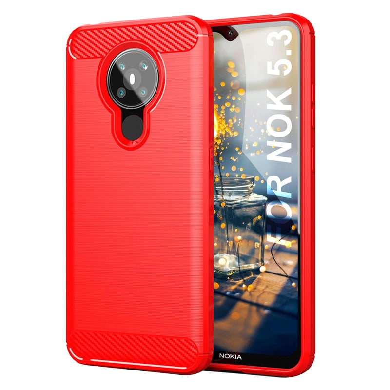 Ochranný kryt SCL na Nokia 5.3, červený s karbónovým vzorom, technológia odolná voči poškriabaniu a nárazom – Exquisite Series