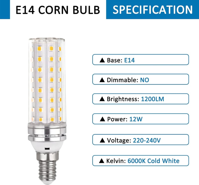 SCNNC LED kukoricaizzó E14 12W hideg fehér 6000K 6 darab csomag