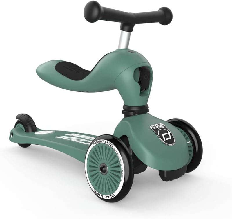 Scoot & Ride Highwaykick 1 Roller 2in1 Ülőkével és Állva Használható Gyerek Roller 1-5 Éveseknek Forest Zöld Biztonsági Paddal