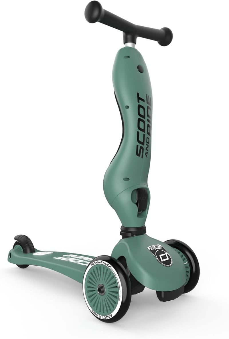 Scoot & Ride Highwaykick 1 Roller 2in1 Ülőkével és Állva Használható Gyerek Roller 1-5 Éveseknek Forest Zöld Biztonsági Paddal