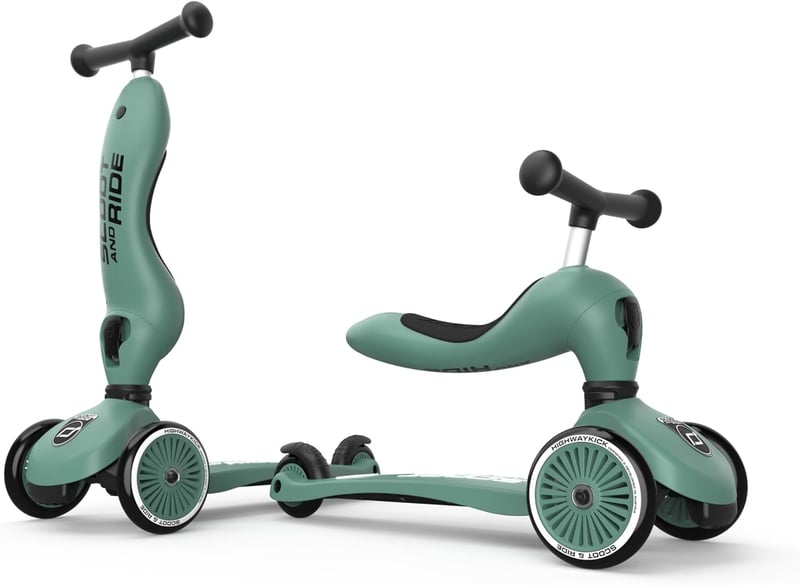 Scoot & Ride Highwaykick 1 Roller 2in1 Ülőkével és Állva Használható Gyerek Roller 1-5 Éveseknek Forest Zöld Biztonsági Paddal