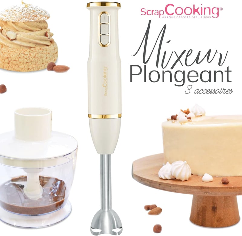 SCRAP COOKING 3 az 1-ben Kézi Mixer - Habverő, Turmixgép és Aprító Funkcióval - Arany és Matt Fekete