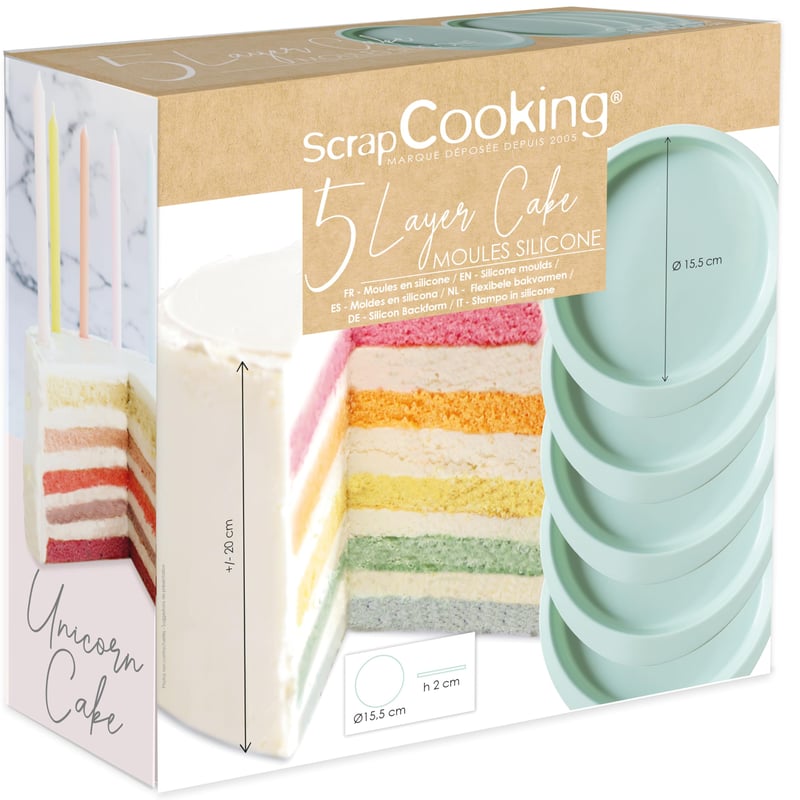 ScrapCooking 5 darab szilikon tortaforma réteges és rainbow tortához, kerek, 15,5 cm átmérő, tapadásmentes szülinapi tortához