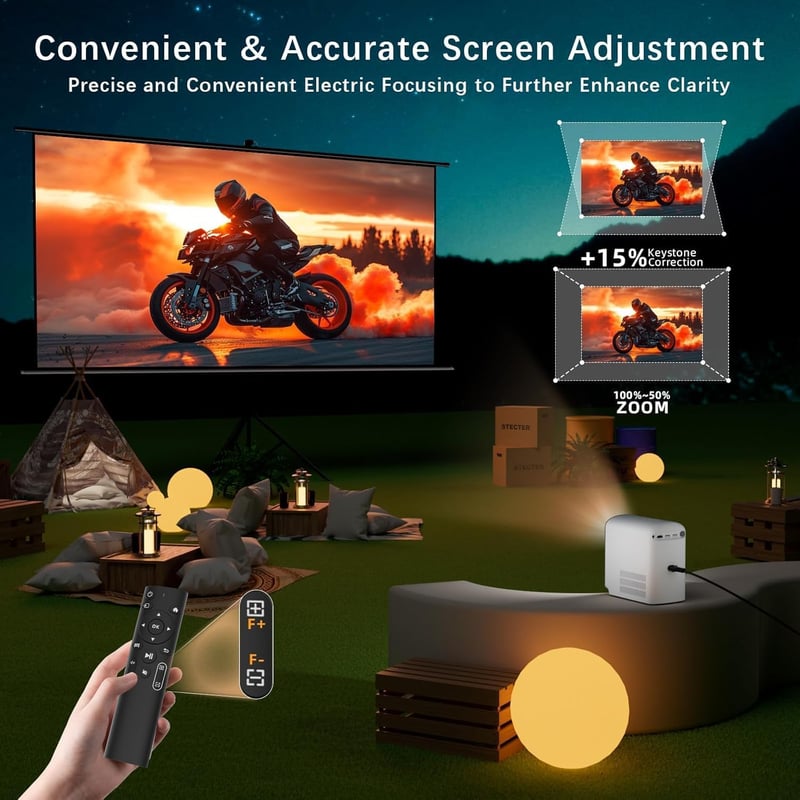 SCREENMAX C7 Mini Projektor 1080P WiFi Bluetooth, Elektronikus Fókusz és Keystone Korrekció