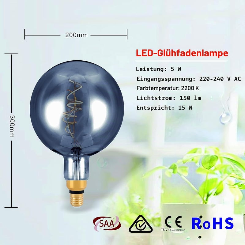 SD LUX Vintage LED Izzó E27 5W 250lm Dimmable XXL Gömb Meleg Fehér 2200K