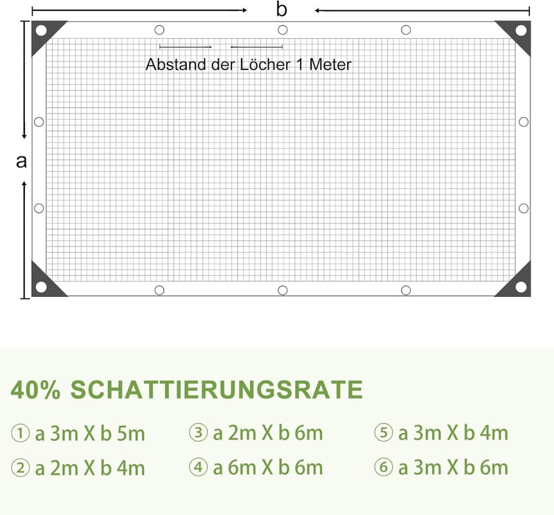 SDLDEER 2x6m árnyékoló háló 40% UV-védelemmel, szellőző pergola és balkon árnyékoláshoz