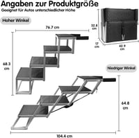 SDLDEER 4 lépcsős kutyalépcső autóhoz, összecsukható kutyarámpa, magasságállítható, max 80 kg, minden járműhöz 2