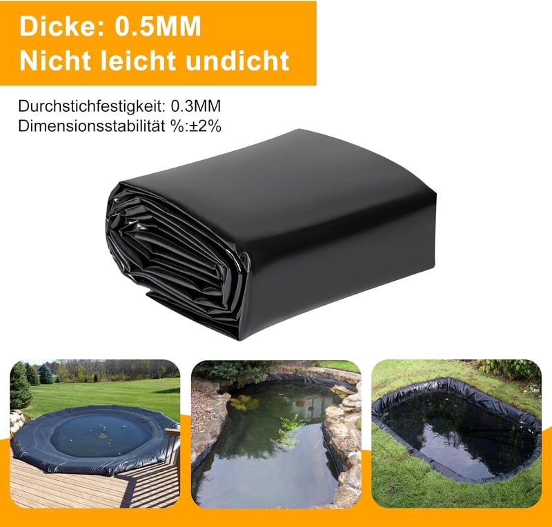 SDLDEER Kerti Tófólia 4x6m - Fekete HDPE Tóbélés UV-Álló Nehéz Kivitel Kerti Tavakhoz, Vízgyűjtőkhöz, Virágágyásokhoz és Üvegházakhoz