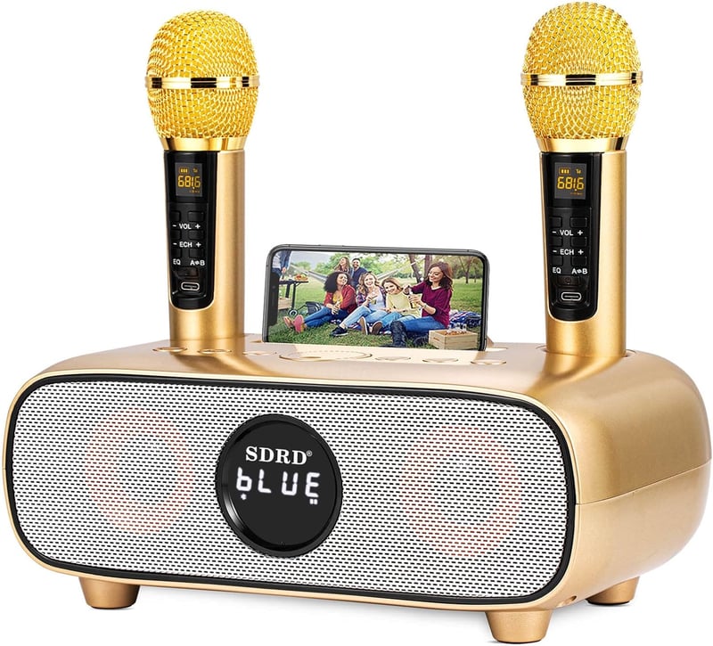 SDRD Bluetooth Karaoke Rendszer 2 Vezeték Nélküli Mikrofonnal, 200W Hordozható Hangszóró, USB/TF/AUX Bemenet, Otthoni és Kültéri Bulikhoz