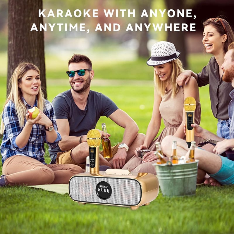 SDRD Bluetooth Karaoke Rendszer 2 Vezeték Nélküli Mikrofonnal, 200W Hordozható Hangszóró, USB/TF/AUX Bemenet, Otthoni és Kültéri Bulikhoz