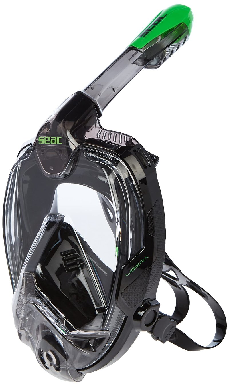 Mască de snorkeling full face SEAC Libera cu catarame cu eliberare rapidă, negru/verde, mărimea L/XL