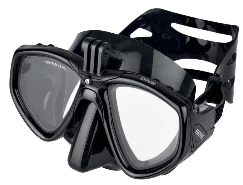 Mască de scufundări SEAC One Pro cu adaptor pentru cameră de acțiune GoPro, pentru scufundări și snorkeling, negru