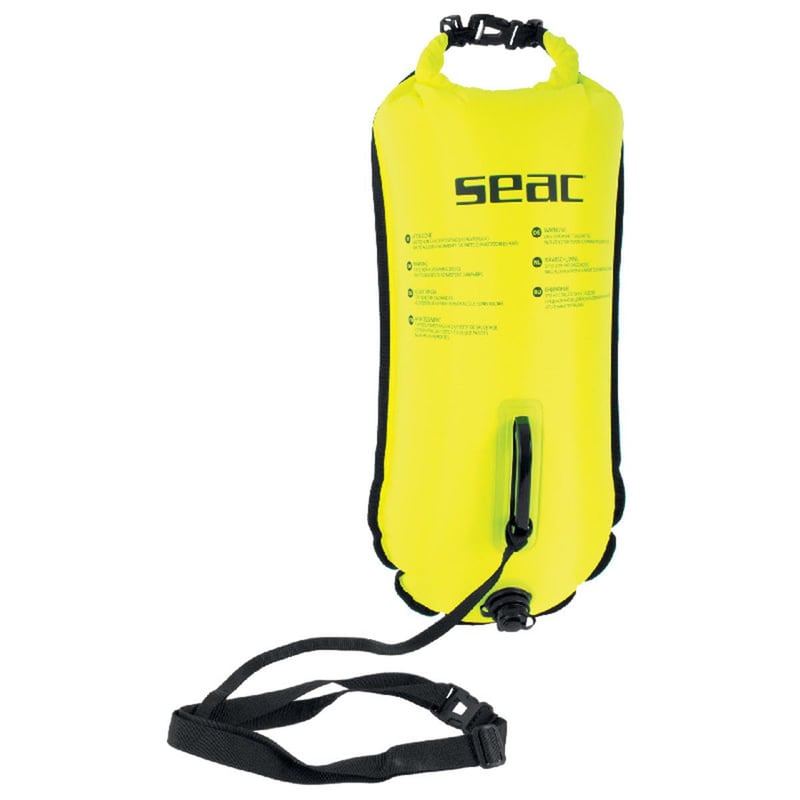Nafukovacia plavecká bója SEAC Safe Dry – 36 x 72 cm, 28 l, žltá – na plávanie na otvorenej vode