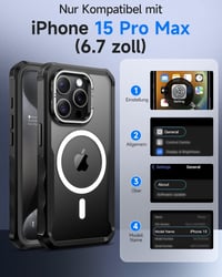 seacosmo kryt na iPhone 15 Pro Max kompatibilný s MagSafe, 360-stupňové nárazuvzdorné puzdro s kovovým stojanom a 2 ks tvrdeného skla na displej, čierne 7