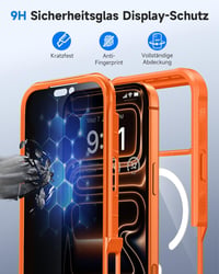 seacosmo iPhone 17 Pro Max MagSafe tok beépített 9H üveg adatvédő fóliával és kameravédővel - narancs 4