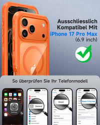 seacosmo iPhone 17 Pro Max MagSafe tok beépített 9H üveg adatvédő fóliával és kameravédővel - narancs 7
