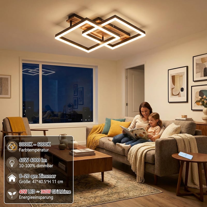SEATAIN LED Mennyezeti Lámpa Fa Kerettel Dimmelhető Távirányítóval 47cm - Black