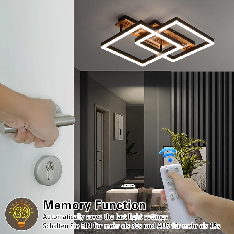 SEATAIN LED Mennyezeti Lámpa Fa Kerettel Dimmelhető Távirányítóval 47cm - Black