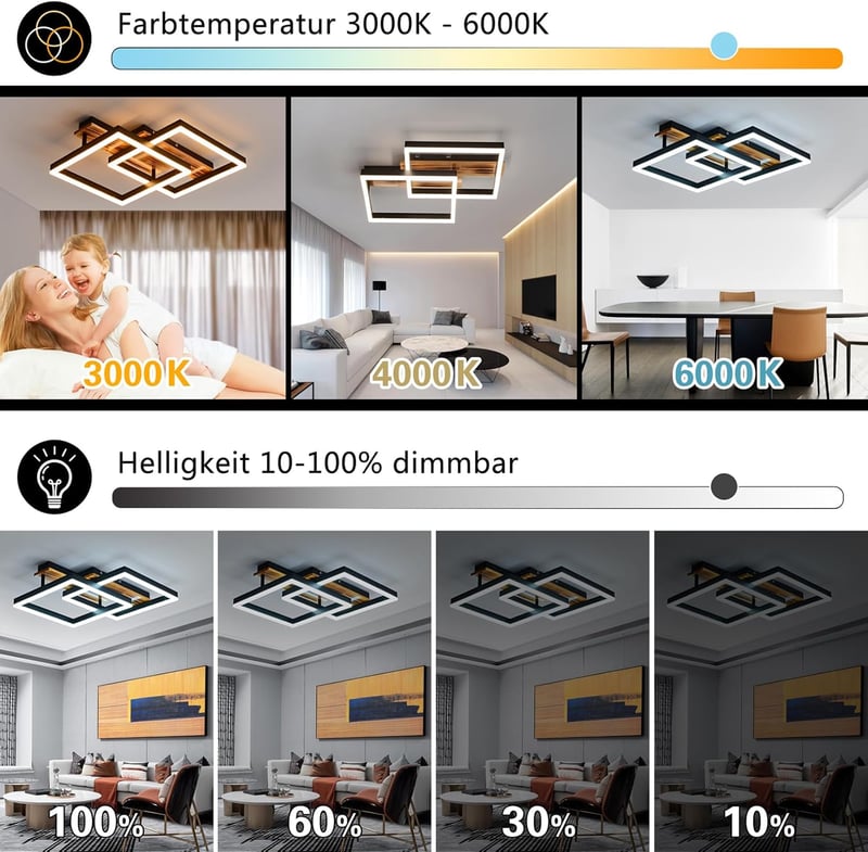 SEATAIN LED Mennyezeti Lámpa Fa Kerettel Dimmelhető Távirányítóval 47cm - Black