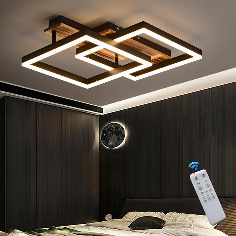 SEATAIN LED Mennyezeti Lámpa Fa Kerettel Dimmelhető Távirányítóval 47cm - Black