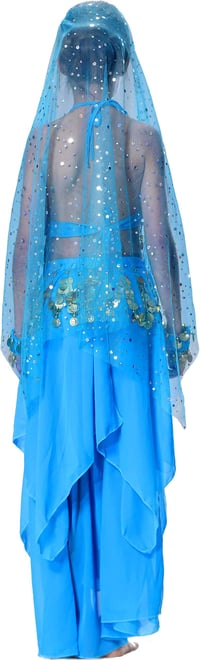 Costum de dans oriental Seawhisper pentru fete, stil Bollywood, ținută de carnaval, albastru, mărimea 140-146, șifon cu paiete, costum pentru copii de Halloween și carnaval 2