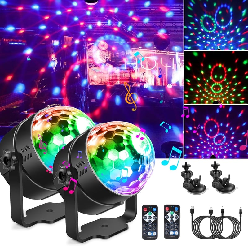 SEBRUANC 2db LED Diszkógömb 360° Forgó Party Lámpa Távirányítóval RGB Zenei Vezérlés