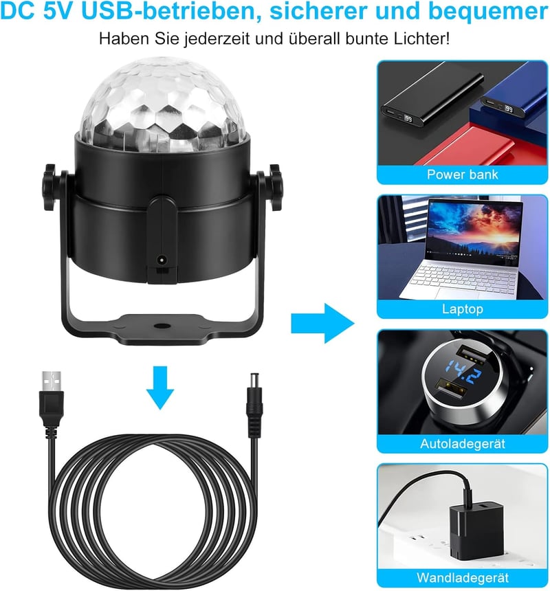 SEBRUANC 2db LED Diszkógömb 360° Forgó Party Lámpa Távirányítóval RGB Zenei Vezérlés