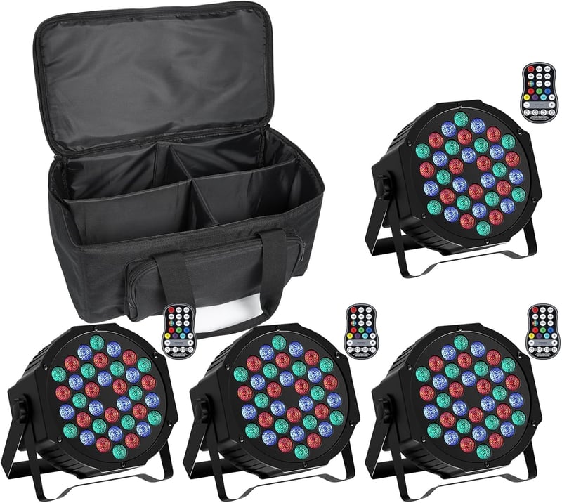 SEBRUANC 4x Akkumulátoros RGB LED Par Lámpa Táskával, Diszkó Fény Távirányítóval és Hangaktivációval