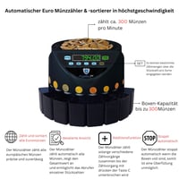 Securina24 SR1200 automatická počítačka a triedička eurových mincí – čierna 2