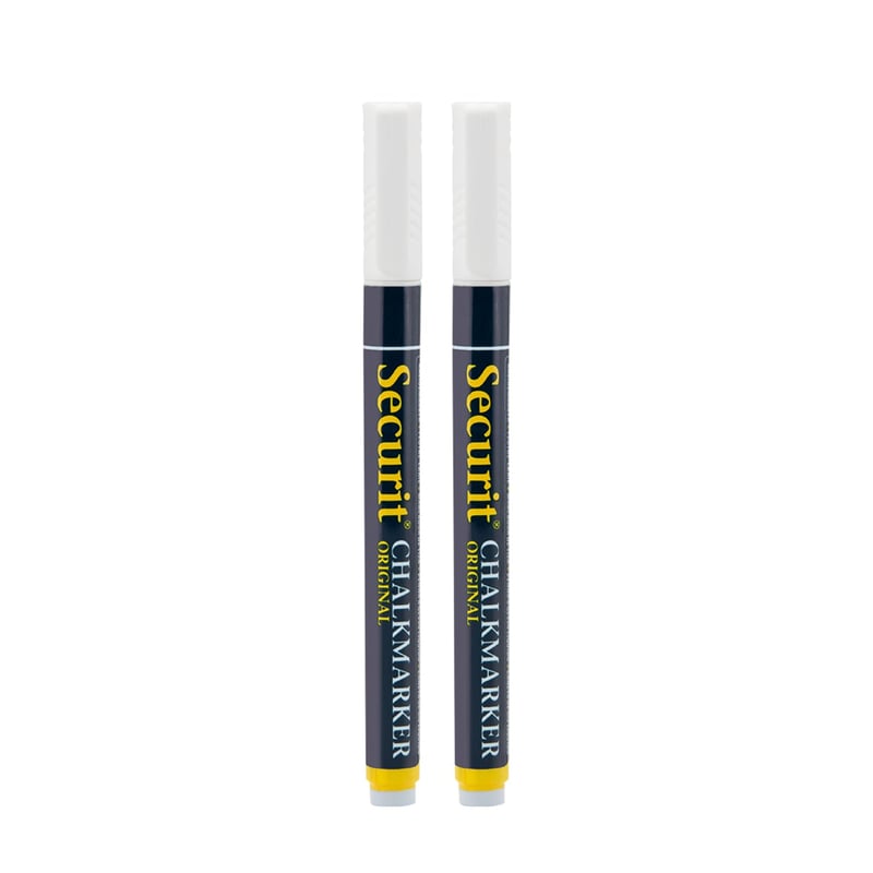 SECURIT marker s kredom, tanki vrh 1-2 mm, za neporozne površine - bijeli - 2 kom.
