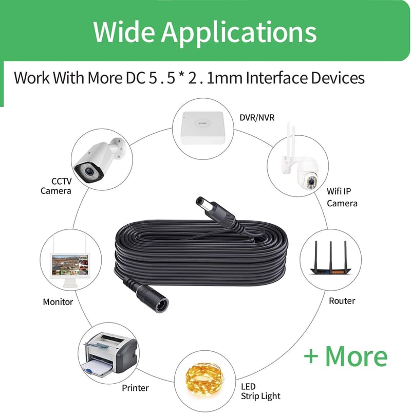 Security-01 1m DC tápkábel 5.5x2.1mm csatlakozó, 5V-24V kamerához, DVR, routerhez