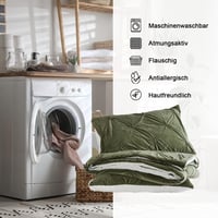 Sedefen zimski flanelski set posteljine od flisa 135x200 cm, zeleno-bijela, obostrana, plišana Sherpa kašmir s naborima (pintuck), navlaka za poplun i jastučnica 80x80 cm s patentnim zatvaračem, Oeko-Tex certifikat 7