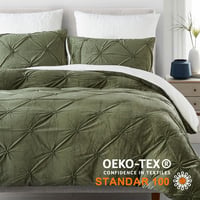 Sedefen zimski flanelski set posteljine od flisa 135x200 cm, zeleno-bijela, obostrana, plišana Sherpa kašmir s naborima (pintuck), navlaka za poplun i jastučnica 80x80 cm s patentnim zatvaračem, Oeko-Tex certifikat 3