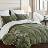 Sedefen zimski flanelski set posteljine od flisa 135x200 cm, zeleno-bijela, obostrana, plišana Sherpa kašmir s naborima (pintuck), navlaka za poplun i jastučnica 80x80 cm s patentnim zatvaračem, Oeko-Tex certifikat 2