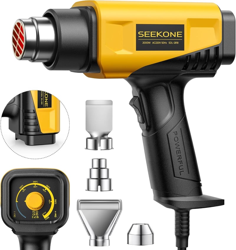 SEEKONE 2000W Hőlégfúvó 50-600°C Állítható Hőmérséklettel - Gyors Felfűtésű Hőpisztoly 4 Fúvókával Festék Eltávolításhoz, Barkácsoláshoz