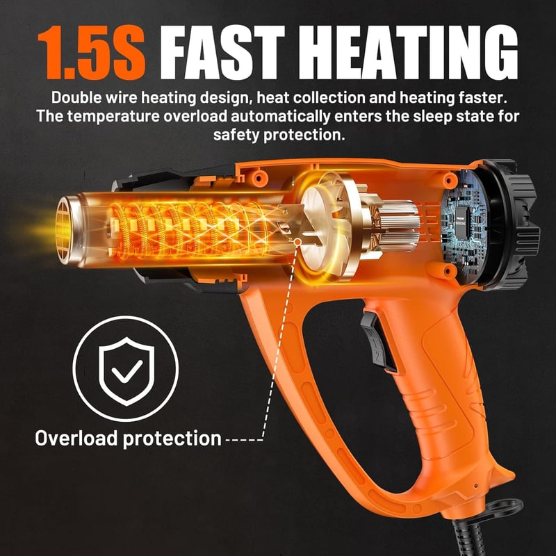 SEEKONE Hőlégfúvó Készlet 2000W, 60-600°C Hőmérséklet Szabályozással, 4 Fúvókával Festékeltávolításhoz, Forrasztáshoz és Zsugorításhoz