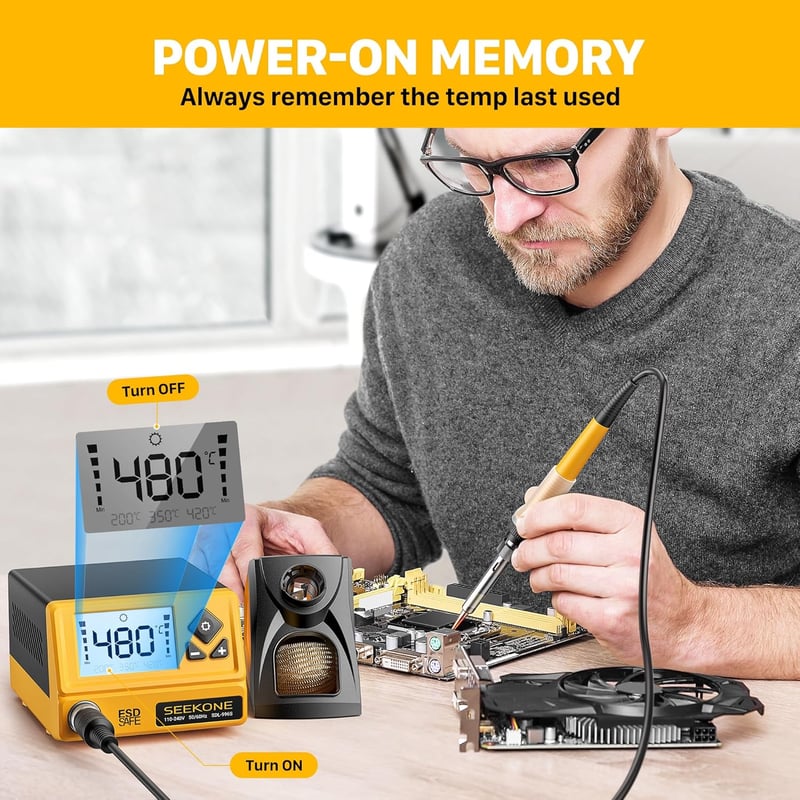 SEEKONE Professzionális Forrasztóállomás 60W - Digitális LCD Kijelzővel, 200-480°C Állítható Hőmérséklet, 5 Cserélhető Heggyel, °C/°F Átvált