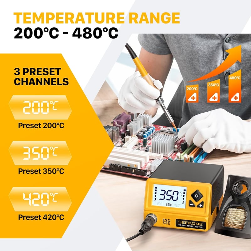 SEEKONE Professzionális Forrasztóállomás 60W - Digitális LCD Kijelzővel, 200-480°C Állítható Hőmérséklet, 5 Cserélhető Heggyel, °C/°F Átvált