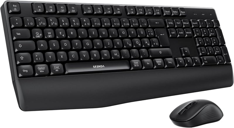Seenda Bluetooth Billentyűzet és Egér Szett - Ergonomikus, Vezeték Nélküli QWERTZ Kiosztás, Kettős Csatlakozás (2.4G/BT), Csuklótámasszal, W